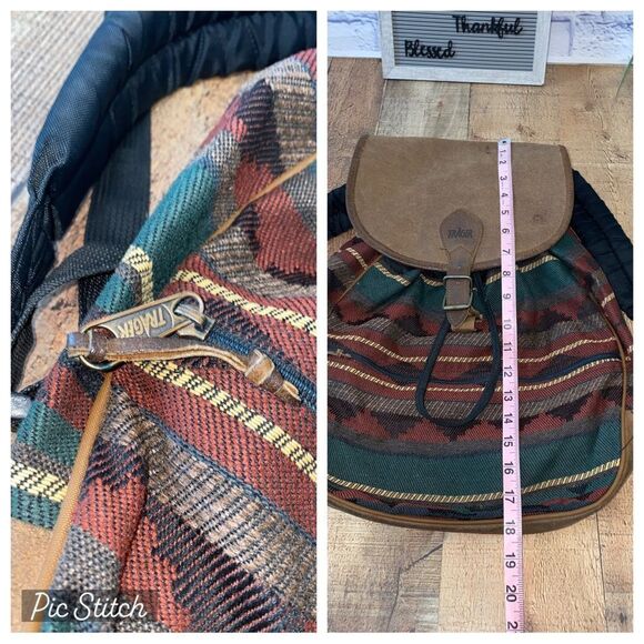 Vintage Trager Aztec Southwest Leather Multi Fabric Flap Cover Backpack … - Picture 5 of 12
